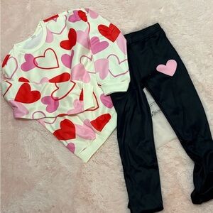 SHEIN Red and Pink Heart Kids Matching Set